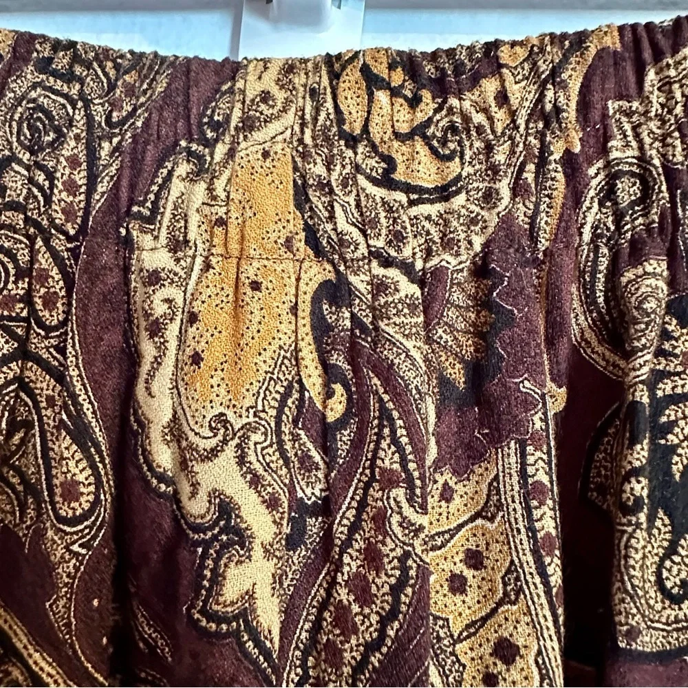 Plus Sz 1X Vintage Brown Gold Brocade Midi Skirt Flowy Fall Cottagecore 80s 90s